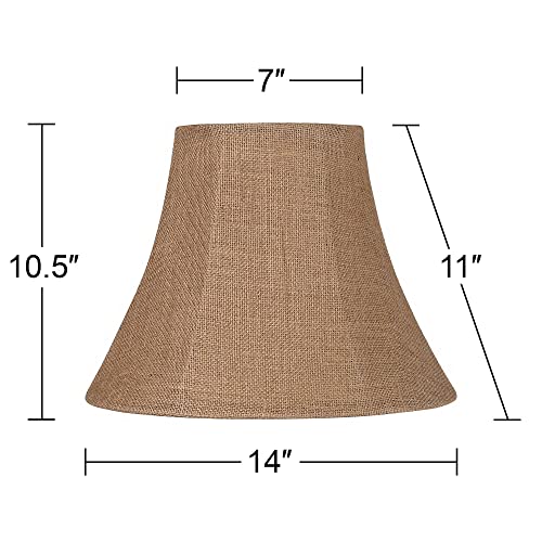Natural Burlap Large Bell Lamp Shade 7" Top x 14" Bottom x 10.5" High (Spider) Replacement with Harp and Finial - Springcrest