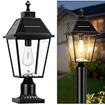 Anrikey 22.5" Large Outdoor Solar Post Light, Dusk to Dawn Solar Lamp Post Light, Black Lamp Posts Light Fixture with Pier Mount Base, Waterproof Outdoor Pole Lights for Yard Garage Porch Patio