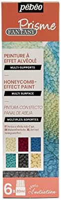 Pébéo Fantasy Prisme Starter Set - Honeycomb Effect Paint Ideal for Many Surfaces - 6 x 20 ml Paint Bottles: Eggshell White, Cherry Blossom, Caribbean Blue, Turquoise, Onyx, Antique Gold
