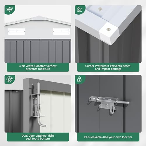 Image of JUMMICO 10x12 FT Outdoor Storage Shed, Heavy Duty Metal Shed with Lockable Door&Slooping Roof, Tool Shed for Garden Backyard Patio(Gray)