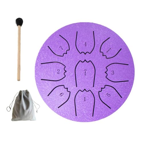 Rain Drum for Outside Garden, 4 Inches 9 Notes Steel Tongue Drum, Meditation Rain Chime Musical Instruments, Handpan Drums Mallets and Carry Bag, Musician Gift for Family and Friends (Purple)
