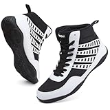 BKWHDAY Wrestling Shoes Men Youth Boxing Cross-Training Squats Bodybuilding Lightweight Breathable Non Slip Black/White