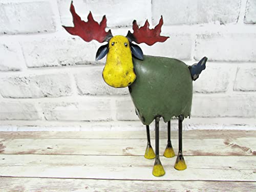 Rustic Small 8 Inch Tall Repurposed Scrap Metal Moose Statue Home Lodge Garden Decor