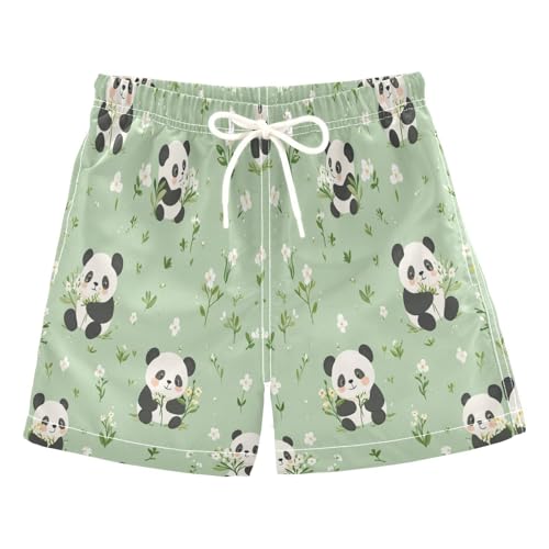 Jucciaco Boys Swim Trunk Quick Dry Beach Board Shorts Panda Cute Bear Green Swimwear for Kids