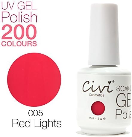 Civi Soak-Off UV/LED Gel Polish Nail Polish Long-lasting .5oz #005 Red Lights