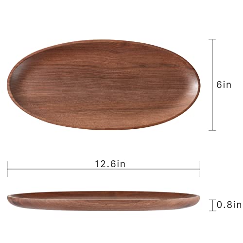 Insunen Walnut Wood Serving Decorative Tray, Oval Wooden Organizer Trays For Bathroom, Small Solid Wood Party Trays And Platters For Food Snack, 12.6 Inches #TOP6