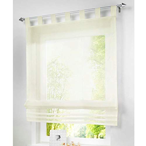 SIMPVALE 1 Pieza Cortina Visillo con Trabillas Transparente Cortinas Romanas Persianas para Cocina, Balcón, Baño, Beige, 120x155cm Cover