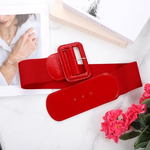 Stretchy Wide Women Belts Red Elastic Vintage Belts for Women Suitable for Dresses Shirts Halloween Christmas Clothing Accessories Gifts 2.95" Width4
