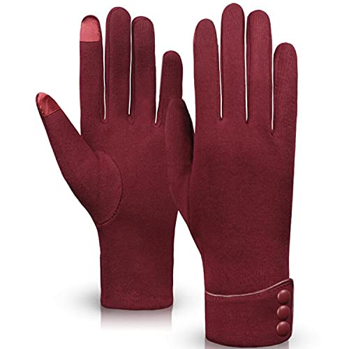 Woogwin Womens Lady Winter Warm Gloves Touch Screen Phone Windproof Lined Thick Gloves (Winered) #TOP1