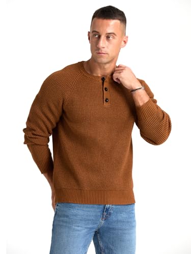 RQP Men's Henley Sweater Long Sleeve Button Crewneck Sweater Knit Sweater Casual Waffle Texture Pullover Sweater3