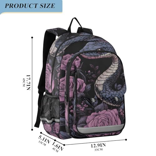 AIXIWAWA Kid's Travel Backpacks Floral and Snake Print for Boys Girls，Large Capacity Student School Bag with Reflective Stripe for Age 6 Above2