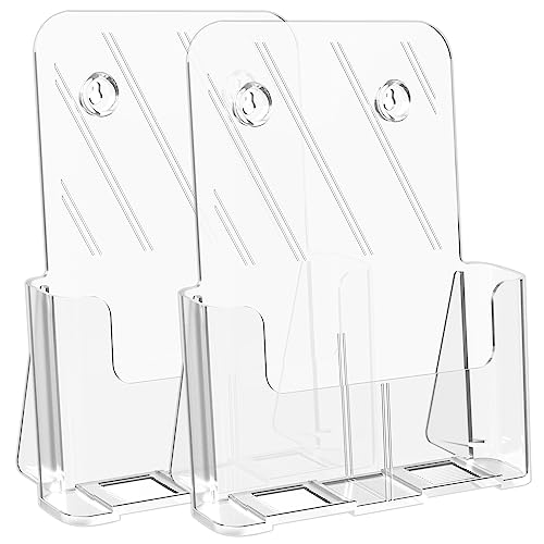 Brochure Holder 8.5×11 Inch Acrylic Literature Holders Clear Plastic Flyer Display Stand for Pamphlets, Booklets, Magazines, Menus for Office, Countertop Use or Wall Mount Use, 2 Pack
