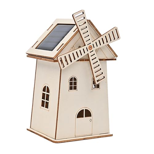 Milageto Kit de Modelo de Experimento de Ciencia de Madera de Bricolaje Kit de construcción 3D Kit de construcción de energía Solar Modelo de Molino de Viento