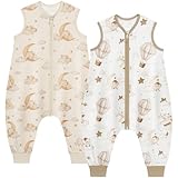 Yukkidds Baby Schlafsack Sommer mit Füßen 0.5 TOG 2er Pack,Sommerschlafsack kinder mit Beinen 100% Baumwolle für Jungen und Mädchen 18-36 Monate,Brauner Ballon
