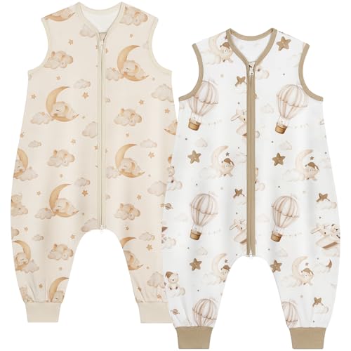 Yukkidds Gigoteuse d'Été Bébé avec Pieds 0.5 TOG 100% Coton, 6-18 Mois, Lot de 2 Gigoteuses à Jambes, Gigoteuse Été Respirante pour Garçon Fille, 70 cm...