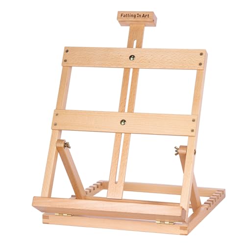 Falling in Art Heavy-Duty H-Frame Tabletop Easel for Painting, Adjustable Beechwood Desktop Easel, Portable Canvas Stand for Adults, Beginners and Artists