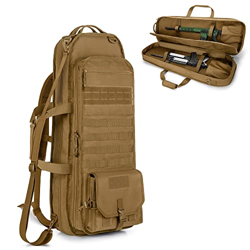 GOBUROS Tactical Rifle Bag Backpack Fits 28” Rifles, Soft Rifle Case with 3 Magazine Holders, Padded Shoulder Straps, Lockable Zipper and Molle System for Hunting and Shooting 