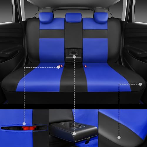 Image of CAR PASS Leather Seat Covers Full Set Universal Water Resistant 3D Foam Back Support, Luxury Comfort Automotive 5 Seat Covers All Season Fit for SUV,Sedan,Van, Airbag Compatible Elegance(Blue Black)