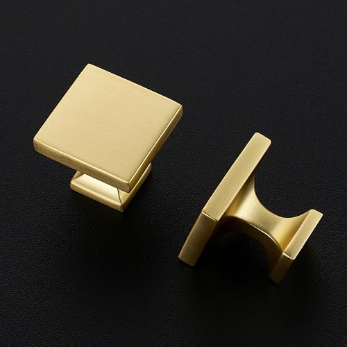 Image of Ravinte Cabinet Knobs Brushed Gold Square Knobs, Drawer Knobs, 30 Pack | Single Hole, Solid Metal, Easy Install, Screws Included, Rust-Resistant, For Cabinets, Drawers, Dressers