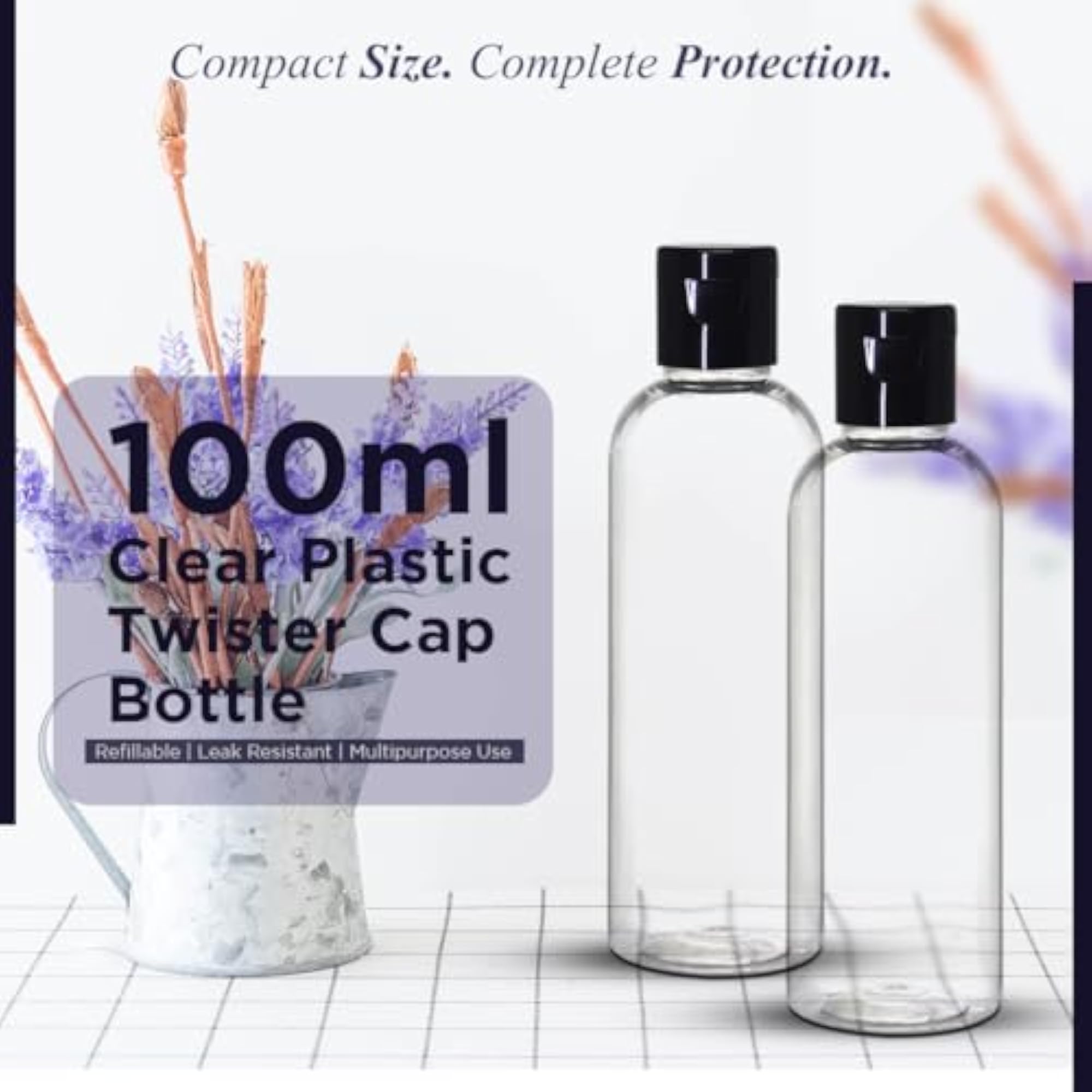 Pack of 3-100 ml Empty Clear PET Bottles with Flip Top Cap
