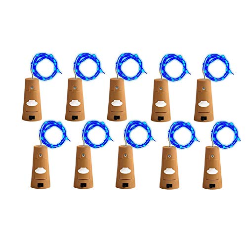 Lot de 10 guirlandes lumineuses à 20 LED de 2 m - Pour bouteille de vin - En liège - Pour bricolage, fête, mariage - Bleu