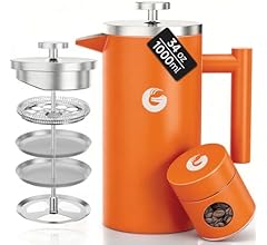 Coffee Gator French Press Coffee Maker 34oz, Double Insulated Stainless Steel Brewer plus Travel Jar Canister, Portable Hot…