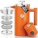 Coffee Gator French Press Coffee Maker - Thermal Insulated Brewer Plus Travel Jar - Large Capacity, Double Wall Stainless Steel - 34oz - Orange