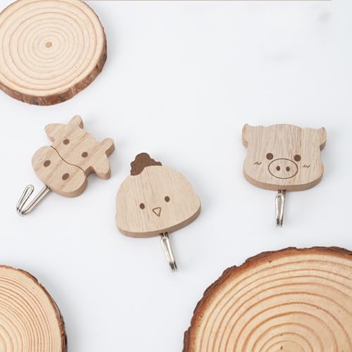 Lguaquanx 6 Stück Tier Kleiderhaken für Kinder, Kindergarderobe Wandhaken Holz Ohne Bohren, Selbstklebend Tier Haken, Garderobenhaken Kinder Für Schlafzimmer Badezimmer Küche Deco Geschenk