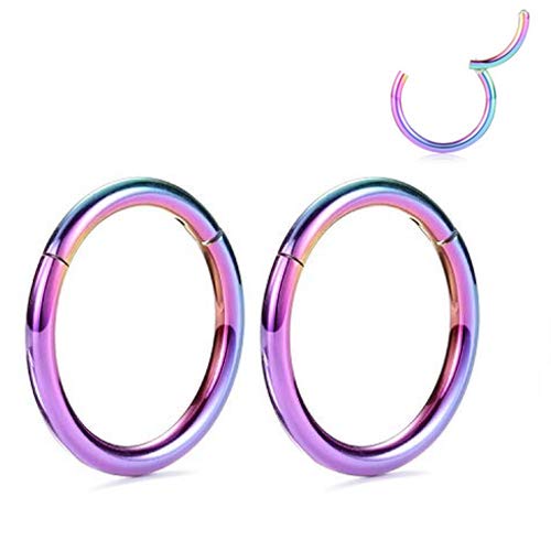2pcs 7mm Nose Hoop 14 Gauge Earrings Helix Earring Rainbow Tragus Earring Daith Earrings Nose Ring Hoop 14g Nose Rings Cartilage Earring Rook Earring Nose Piercing Jewelry Septum Clicker Septum Ring