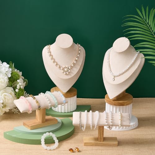 RattanView 4 Pcs Necklace and Bracelet Display Stand Set Jewelry Bust Display Wooden T-bar Bracelet Holder for Selling(Wood Color) by RattanView - Image 6