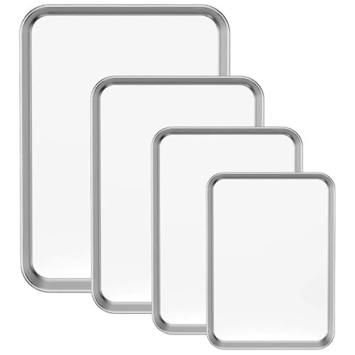 EVOKK Baking Tray Set of 4, Stainless Steel Oven Tray Set, Durable & Easy Clean Stainless Steel Baking Trays, Rust Free & Dishwasher Safe Cooking Trays (Large Size)