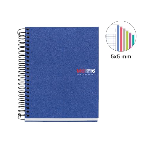 Image of Miquelrius - The Original A6 Notebook, 6 Coloured Stripes, Opaque Polypropylene Cover, Size 105 x 148 mm, No Drilling, 150 Sheets of 70 g /m, 5 mm Square, Blue