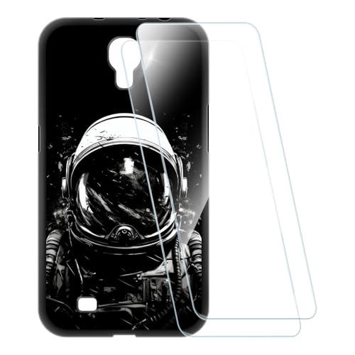 ESACMOT Printed Case + 2 Pack Screen Protectors Compatible with Samsung Galaxy Mega 6.3 I9200, Shockproof Pattern Soft Cover and HD Clear Tempered Glass Film (Astronaut)