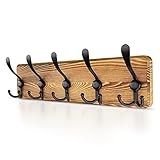 SAYONEYES Rustic Coat Rack Wall Mount with 5 Tri Hooks for Hanging – 17 Inch Heavy Duty Solid Pine R