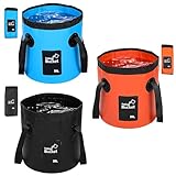3 Pcs 20L (5-Gallon) Collapsible Bucket Set – Portable Foldable Water Container with Handle for Camping, Hiking, Fishing, Car Washing (Black, Orange, Blue)