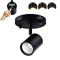 CLOUDY BAY LED Flush Mount Ceiling Spot Light,CRI90+ 9W 3000K 4000K 5000K Selectable Dimmable,Adjustable Tilt Angle Ceiling Track Light Head,Black