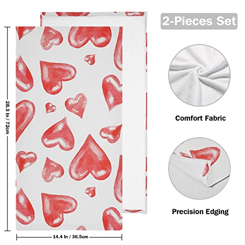 Vdsrup Sweet Love Hearts Hand Towels Happy Valentines Day Towel Set Of 2 Bathroom Bath Towel Matching Towels For Couples Soft Guest Face Towel Thin Kitchen Tea Dish Towels 14X28 In #TOP1