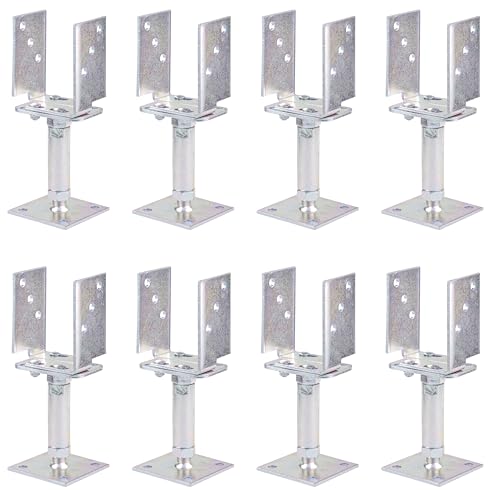 Alberts Lot de 8 supports de poteau en U, réglables en hauteur et en largeur et à visser, galvanisé, passivé à couche épaisse, largeur 71-161 mm, hauteur 150-190 mm