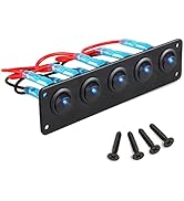 Linkstyle 5 Gang 3 Pin Rocker Switch Panel, Waterproof On-Off Toggle Switch with Pre-Wired 12V DC...