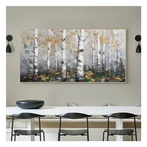 Art mural abstrait grands bouleaux pour habiller un grand mur vide