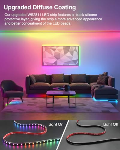 Image of ALITOVE 12V LED Light Strip WS2811 Addressable RGB IC LED Strip Light 300LEDs 16.4ft LED Lights for Bedroom Black Diffuser Upgraded Adhesive Back IP65 Waterproof (Without Power Supply & Controller)