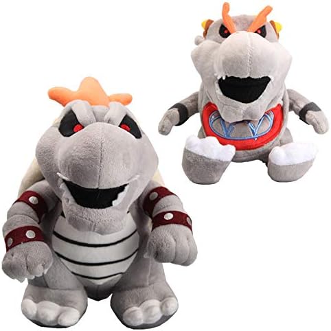 uiuoutoy Super Mario 10'' Dry Bowser & 7'' Dry Bowser Jr Grey Bone Koopa Plush Set of 2 pcs