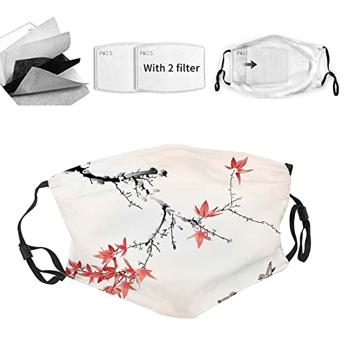 VeJerKK Japanese Fashion Face Mask With Filter Pocket,Cherry Blossom Tree,Washable Face Bandanas Balaclava Reusable Fabric Mask For Men Women,Coral Black