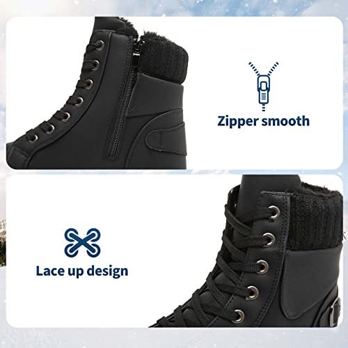 XRH Women Lace Up Combat Boot Winter Snow Boots Warm Fur Lined Ankle Booties Waterproof Hiking Boot for Women Non Slip Leather Boots Shoes3