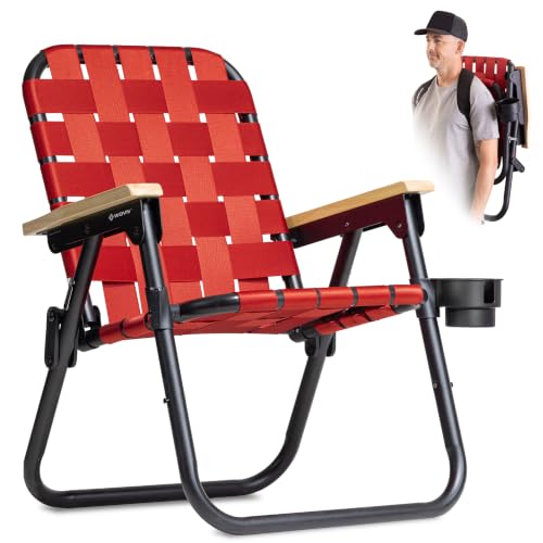 GoSports Outdoors WOVN Beach Backpack Chair - Premium Folding Camping Chair - 9 Styles Available - Burnt RED
