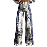 Pantalones casuales de pierna ancha con estampado floral vintage para mujer Pantalones de deporte para perros para mujer 46, azul claro, 4XL