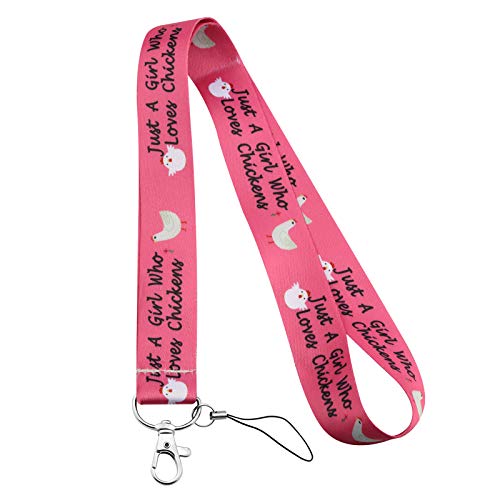 BEKECH Chicken Lovers Gift Just A Girl Who Loves Chicken Cute Chicken Pattern Lanyard ID Card Holder Keychain Clip Gift