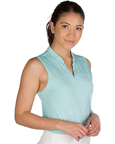 Women’s Sleeveless Collarless Golf Polo Shirt - Dry Fit, Breathable, Compression Golf Tops Aqua Blue #TOP11