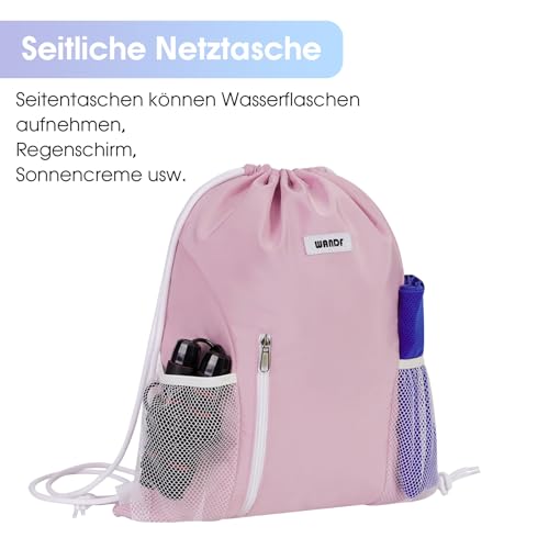 WANDF Drawstring Backpack Sports Gym Sackpack with Mesh Pockets Water Resistant String Bag for Women Men Children (Pink) - Image 4