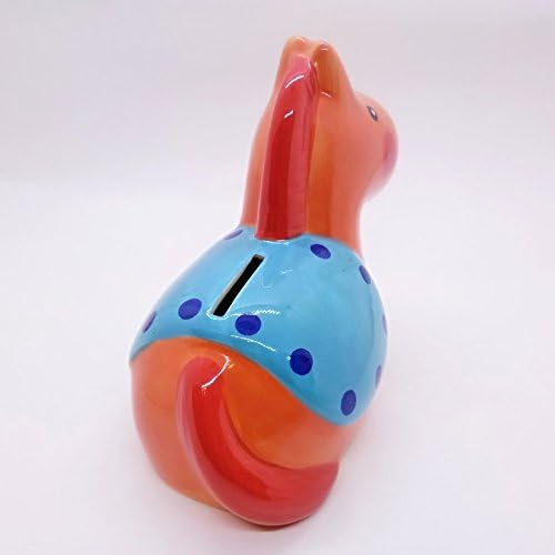Miniatura 6 de WitnyStore Banco de monedas de 6 pulgadas de caballo de agachamiento naranja hecho a mano de cerámica pintada a mano, alcancías extraíbles
